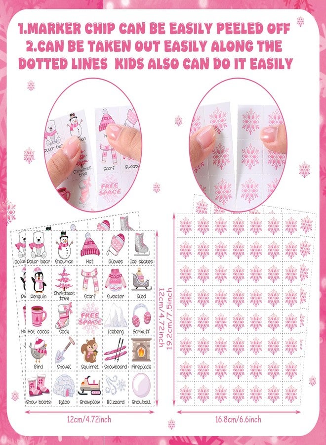 Liliful 35 Pcs Winter Bingo Games Christmas Bingo for Adult Boy Girl 24 Players Winter Card Set Christmas Party Games for Teens School Family Holiday Party Favor (Pink) - Image 3